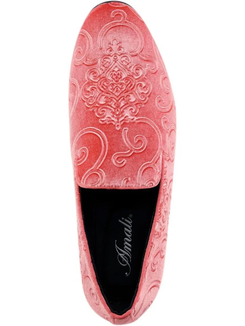 Amali Men's Coral paisley Embossed Velvet Loafer Satin Trim Slip On Tuxedo Shoes